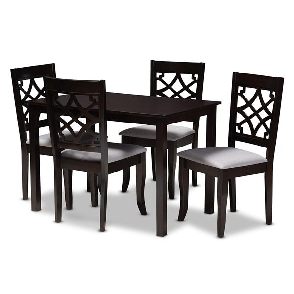 baxton studio Baxton Studio Mael Modern and Contemporary Grey Fabric Upholstered Espresso Brown Finished 5-Piece Wood Dining Set