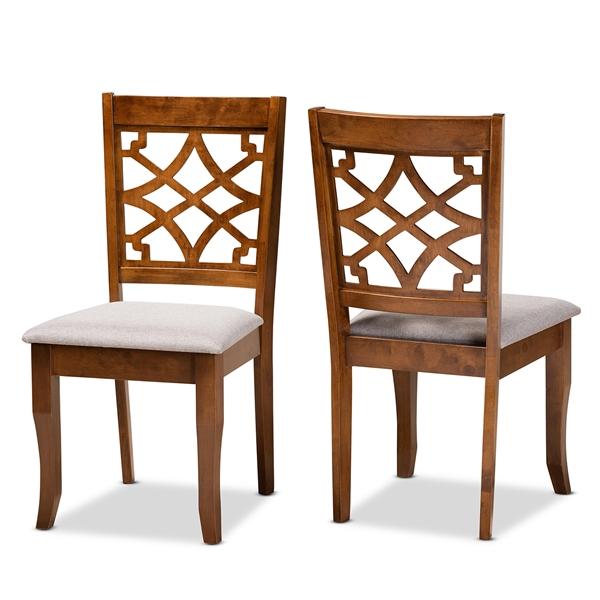 baxton studio Baxton Studio Mael Modern and Contemporary Grey Fabric Upholstered and Walnut Brown Finished Wood 2-Piece Dining Chair Set