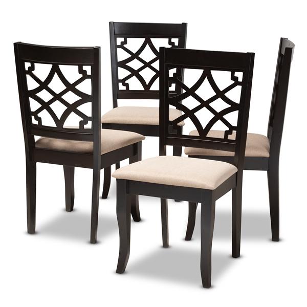 baxton studio Baxton Studio Mael Modern and Contemporary Sand Fabric Upholstered Espresso Brown Finished Wood Dining Chair (Set of 4)