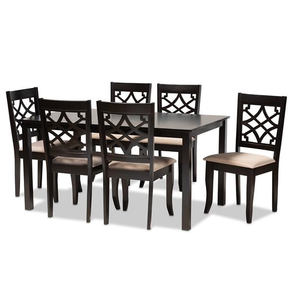 baxton studio Baxton Studio Mael Modern and Contemporary Sand Fabric Upholstered and Espresso Brown Finished Wood 7-Piece Dining Set