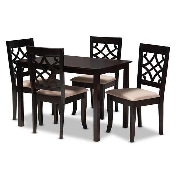 baxton studio Baxton Studio Mael Modern and Contemporary Sand Fabric Upholstered Espresso Brown Finished 5-Piece Wood Dining Set