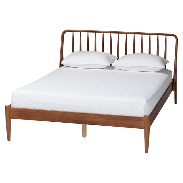 baxton studio Baxton Studio Maeron Mid-Century Modern Walnut Brown Queen Platform Bed with Spindle Headboard