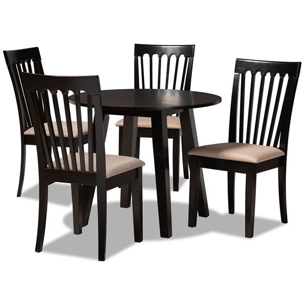 baxton studio Baxton Studio Maisie Modern and Contemporary Sand Fabric Upholstered and Dark Brown Finished Wood 5-Piece Dining Set