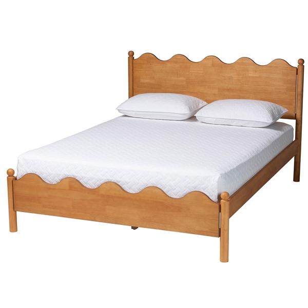 baxton studio Baxton Studio Malaya Modern Oak Brown Wood Queen Platform Bed with Scalloped Edges