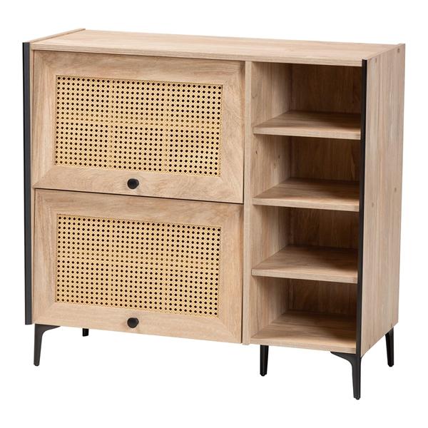 baxton studio Baxton Studio Malcolm Mid-Century Modern Oak Brown Wood Shoe Cabinet with Flipper Doors