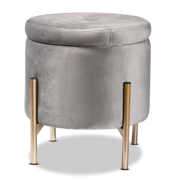 baxton studio Baxton Studio Malina Contemporary Glam and Luxe Grey Velvet Fabric Upholstered and Gold Finished Metal Storage Ottoman