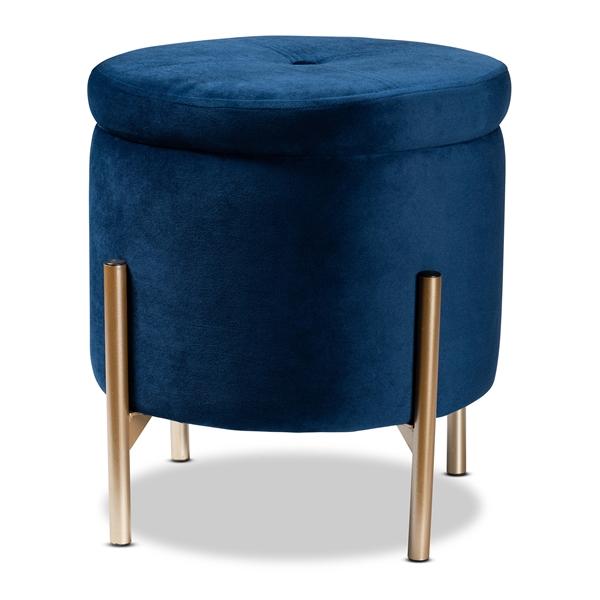baxton studio Baxton Studio Malina Contemporary Glam and Luxe Navy Blue Velvet Fabric Upholstered and Gold Finished Metal Storage Ottoman