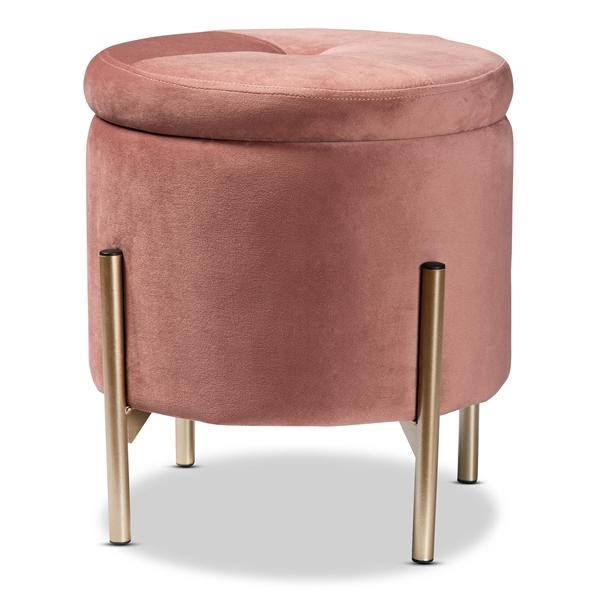baxton studio Baxton Studio Malina Contemporary Glam and Luxe Pink Velvet Fabric Upholstered and Gold Finished Metal Storage Ottoman
