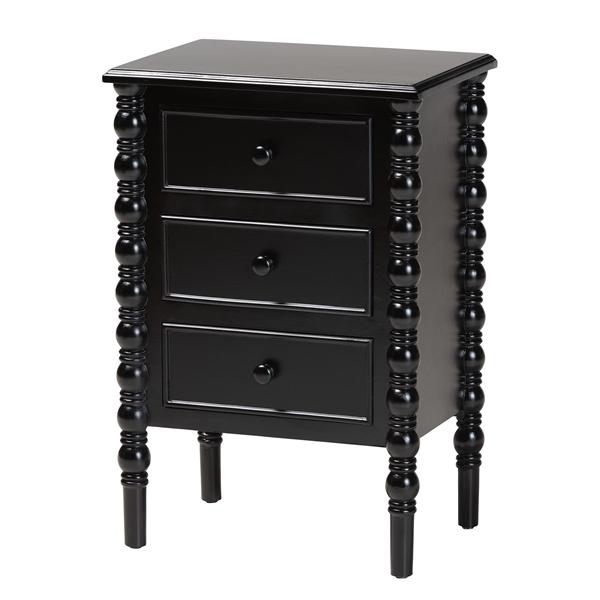 baxton studio Baxton Studio Malinda Classic Black Wood 3-Drawer End Table with Spindle Legs