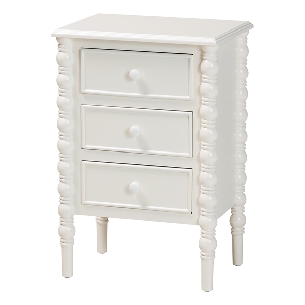 baxton studio Baxton Studio Malinda Classic White Wood 3-Drawer End Table with Spindle Legs