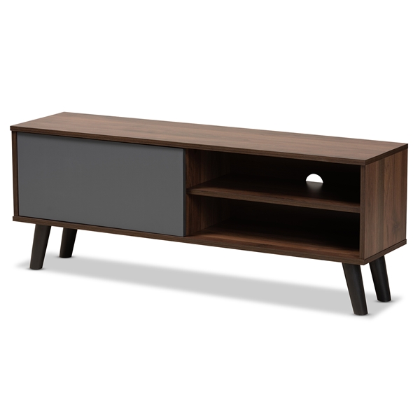 baxton studio Baxton Studio Mallory Modern and Contemporary Two-Tone Walnut Brown and Grey Finished Wood TV Stand