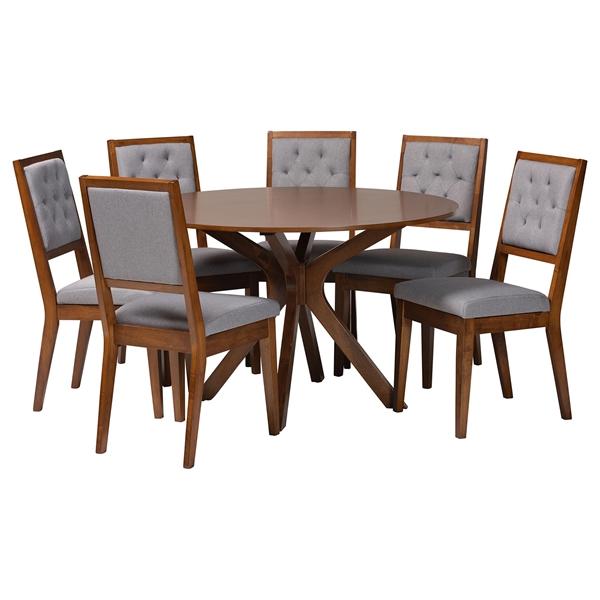 baxton studio Baxton Studio Mana Modern Grey and Walnut Brown Wood 7-Piece Dining Set