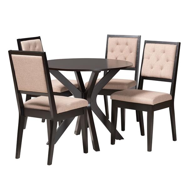 baxton studio Baxton Studio Mana Modern Sand Fabric and Dark Brown Finished Wood 5-Piece Dining Set
