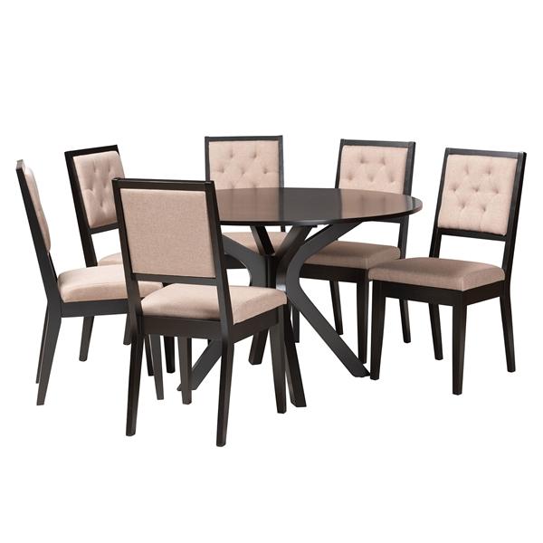 baxton studio Baxton Studio Mana Modern Sand Fabric and Dark Brown Finished Wood 7-Piece Dining Set