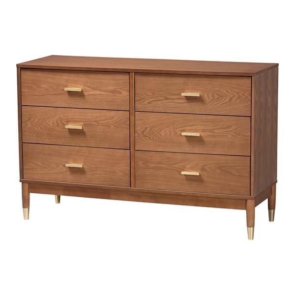 baxton studio Baxton Studio Mandolin Mid-Century Ash Walnut Wood 6-Drawer Dresser