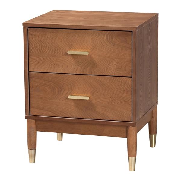 baxton studio Baxton Studio Mandolin Mid-Century Ash Walnut Wood 2-Drawer Nightstand