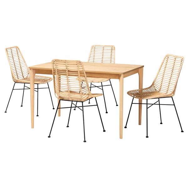baxton studio Baxton Studio Manhattan Modern Bohemian Rattan and Natural Oak Finished Wood 5-Piece Dining Set