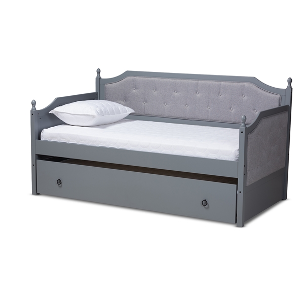 baxton studio Baxton Studio Mara Classic and Traditional Grey Fabric Upholstered Grey Finished Wood Twin Size Daybed with Trundle