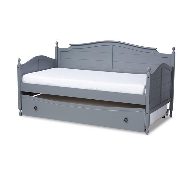 baxton studio Baxton Studio Mara Cottage Farmhouse Grey Finished Wood Twin Size Daybed with Roll-Out Trundle Bed