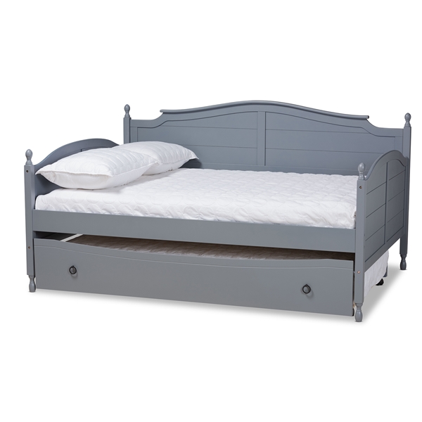 baxton studio Baxton Studio Mara Cottage Farmhouse Grey Finished Wood Full Size Daybed with Roll-out Trundle Bed