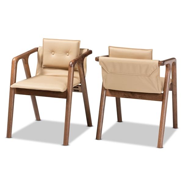 baxton studio Baxton Studio Marcena Mid-Century Modern Beige Imitation Leather Upholstered and Walnut Brown Finished Wood 2-Piece Dining Chair Set
