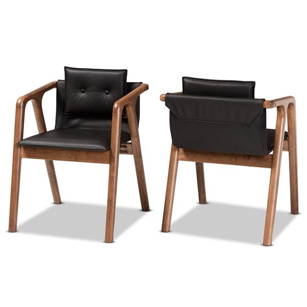 baxton studio Baxton Studio Marcena Mid-Century Modern Black Imitation Leather Upholstered and Walnut Brown Finished Wood 2-Piece Dining Chair Set