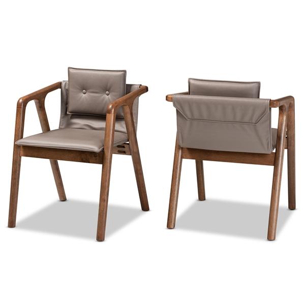 baxton studio Baxton Studio Marcena Mid-Century Modern Grey Imitation Leather Upholstered and Walnut Brown Finished Wood 2-Piece Dining Chair Set