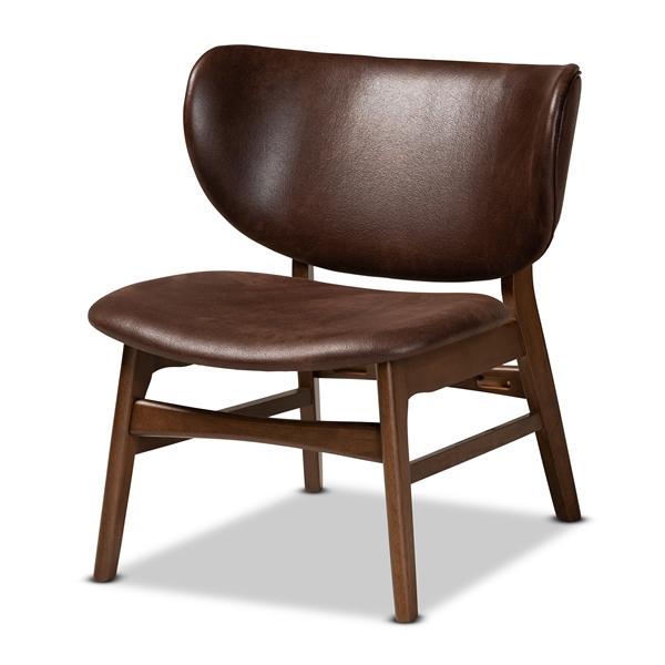 baxton studio Baxton Studio Marcos Mid-Century Modern Dark Brown Faux Leather Effect and Walnut Brown Finished Wood Living Room Accent Chair