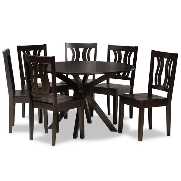 baxton studio Baxton Studio Mare Modern and Contemporary Transitional Dark Brown Finished Wood 7-Piece Dining Set
