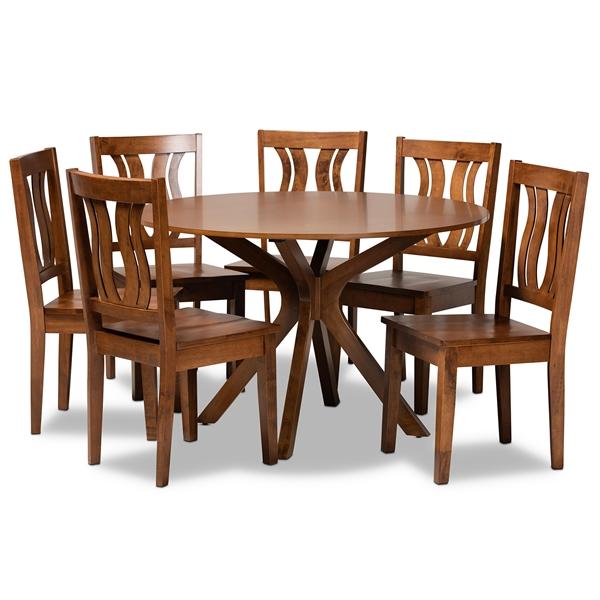 baxton studio Baxton Studio Mare Modern and Contemporary Transitional Walnut Brown Finished Wood 7-Piece Dining Set