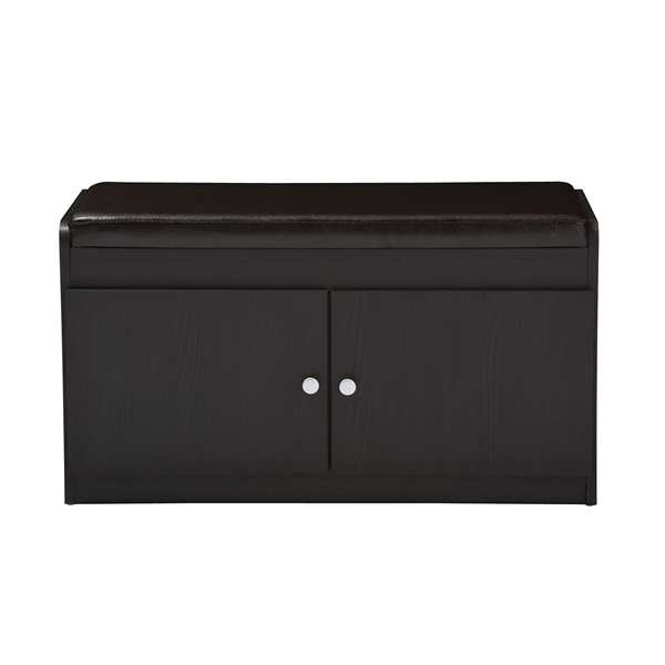 baxton studio Baxton Studio Margaret Modern and Contemporary Dark Brown Wood 2-Door Shoe Cabinet with Faux Leather Seating Bench