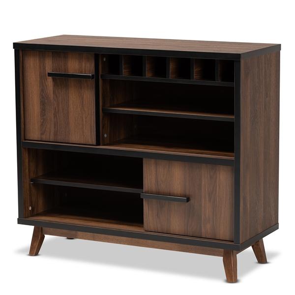 baxton studio Baxton Studio Margo Mid-Century Modern Two-Tone Walnut Brown and Black Finished Wood Wine Storage Cabinet