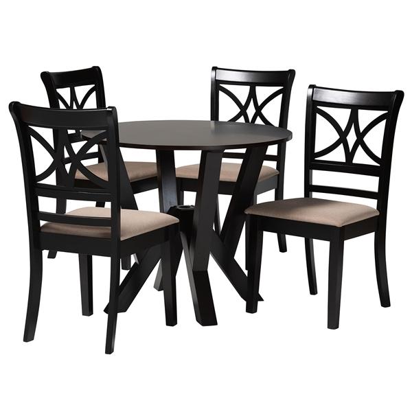 baxton studio Baxton Studio Mari Modern Beige Fabric and Dark Brown Finished Wood 5-Piece Dining Set