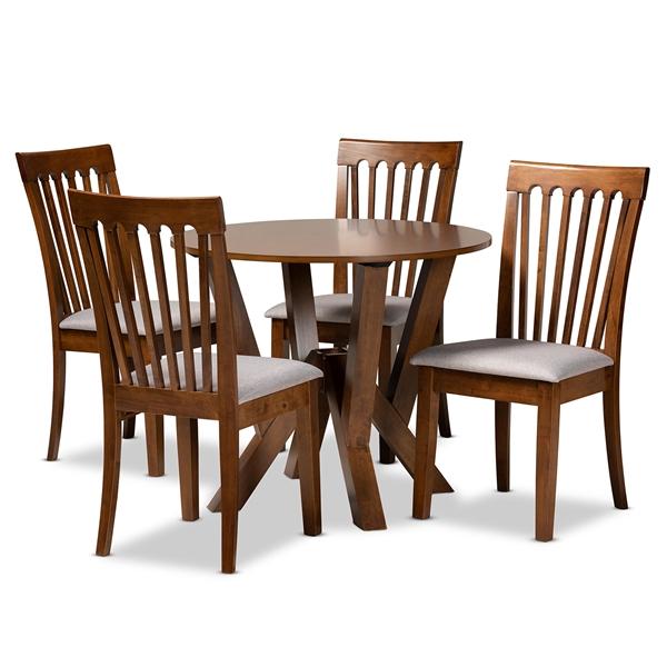 baxton studio Baxton Studio Marian Modern and Contemporary Grey Fabric Upholstered and Walnut Brown Finished Wood 5-Piece Dining Set