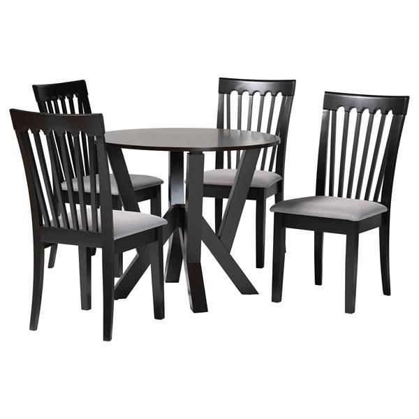 baxton studio Baxton Studio Marian Modern Grey Fabric and Dark Brown Finished Wood 5-Piece Dining Set