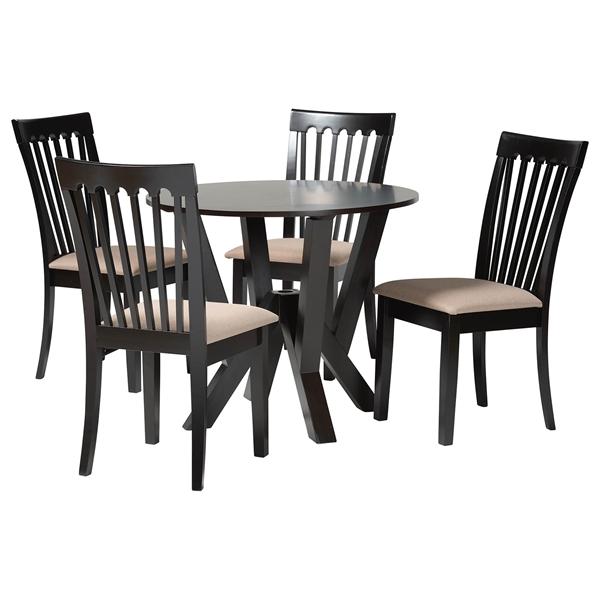 baxton studio Baxton Studio Marian Modern Sand Fabric and Dark Brown Finished Wood 5-Piece Dining Set