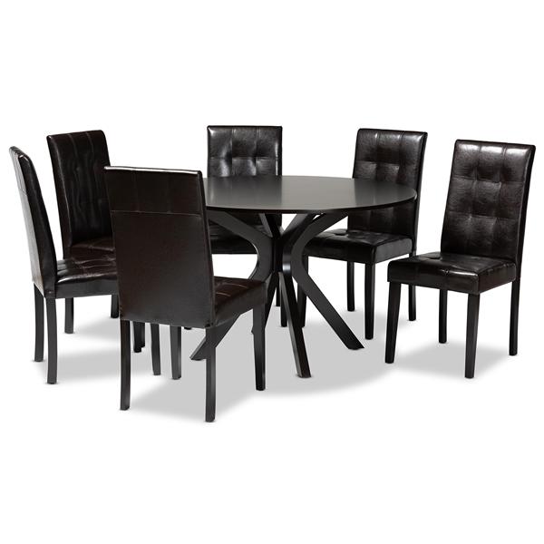 baxton studio Baxton Studio Marie Modern and Contemporary Dark Brown Faux Leather Upholstered and Dark brown Finished Wood 7-Piece Dining Set