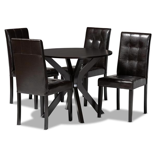 baxton studio Baxton Studio Marie Modern and Contemporary Dark Brown Faux Leather Upholstered and Dark brown Finished Wood 5-Piece Dining Set