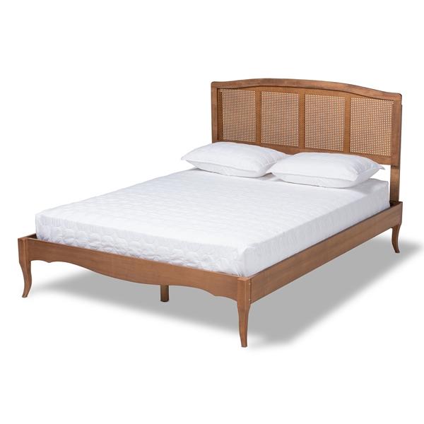 baxton studio Baxton Studio Marieke Vintage French Inspired Ash Wanut Finished Wood and Synthetic Rattan Full Size Platform Bed