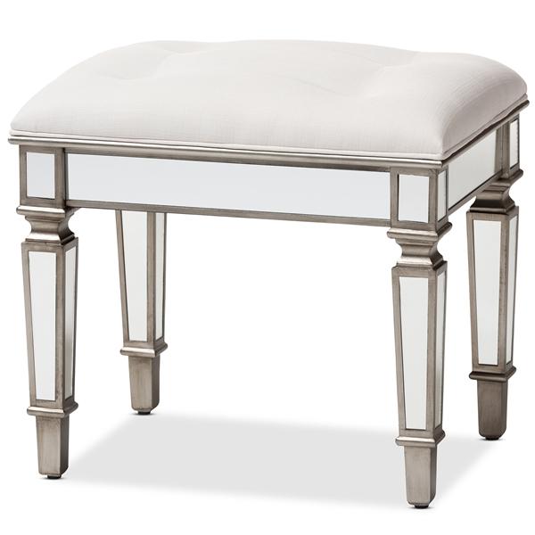 baxton studio Baxton Studio Marielle Hollywood Regency Glamour Style Off White Fabric Upholstered Mirrored Ottoman Vanity Bench