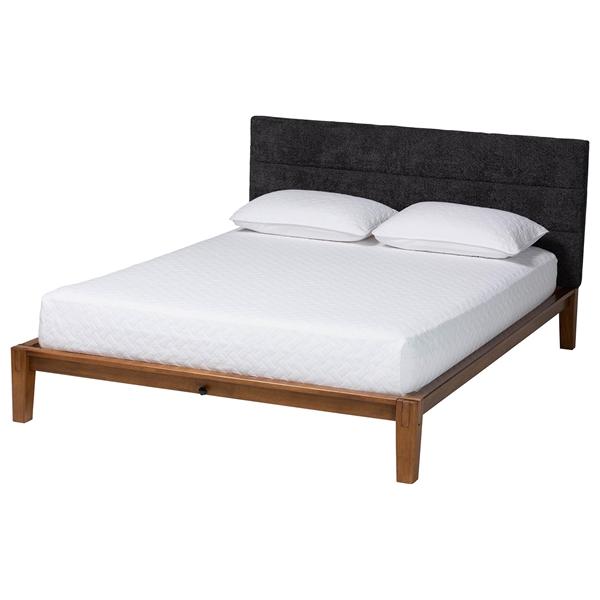 baxton studio Baxton Studio Mariette Japandi Dark Grey Teddy Fabric and Walnut Brown Wood Queen Bed