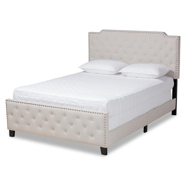 baxton studio Baxton Studio Marion Modern Transitional Beige Fabric Upholstered Button Tufted Queen Size Panel Bed