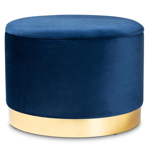 baxton studio Baxton Studio Marisa Glam and Luxe Navy Blue Velvet Fabric Upholstered Gold Finished Storage Ottoman
