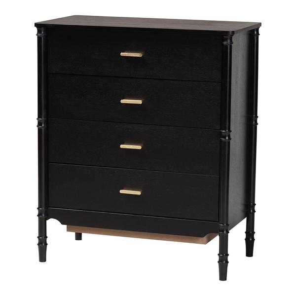 baxton studio Baxton Studio Marisela Black Wood Chest of Drawers with Gold Handles - 4-Drawer Vertical Storage Dresser with Bamboo-Inspired Legs Modern Transitional Accent Furniture for Bedroom or Guest Room