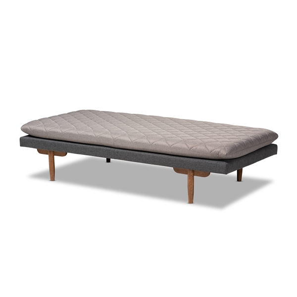 baxton studio Baxton Studio Marit Mid-Century Modern Two-Tone Grey Fabric Upholstered Walnut Finished Wood Daybed