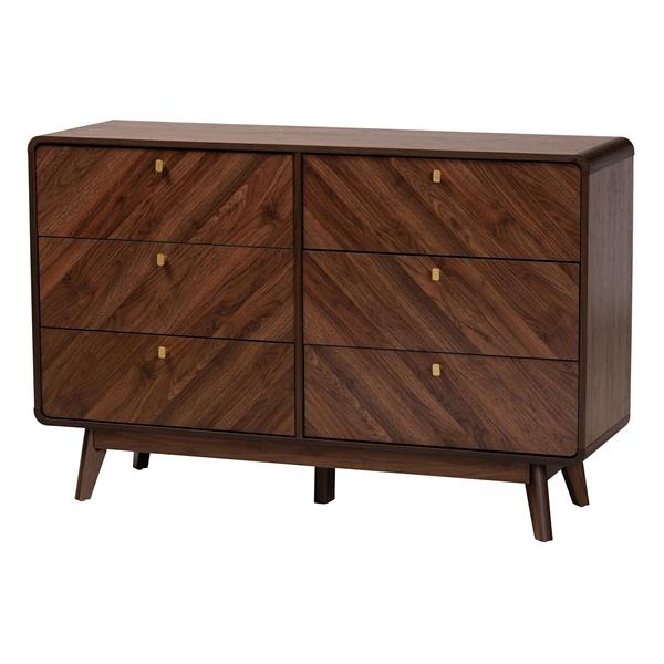 baxton studio Baxton Studio Markell Mid-Century Modern Transitional Walnut Brown Finished Wood 6-Drawer Dresser