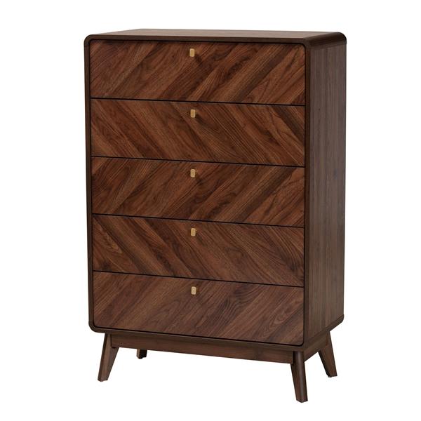 baxton studio Baxton Studio Markell Mid-Century Modern Transitional Walnut Brown Finished Wood 5-Drawer Storage Chest