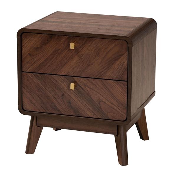 baxton studio Baxton Studio Markell Mid-Century Transitional Walnut Brown Finished Wood 2-Drawer Nightstand