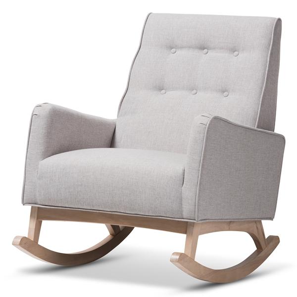 baxton studio Baxton Studio Marlena Mid-Century Modern Greyish Beige Fabric Upholstered Whitewash Wood Rocking Chair