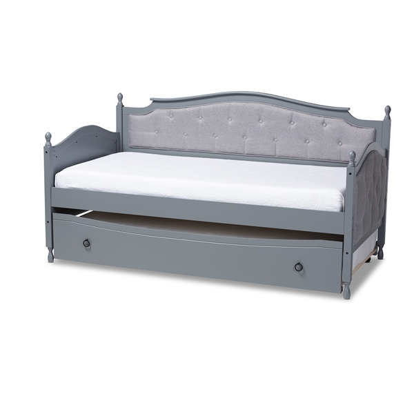 baxton studio Baxton Studio Marlie Classic and Traditional Grey Fabric Upholstered Grey Finished Wood Twin Size Daybed with Trundle